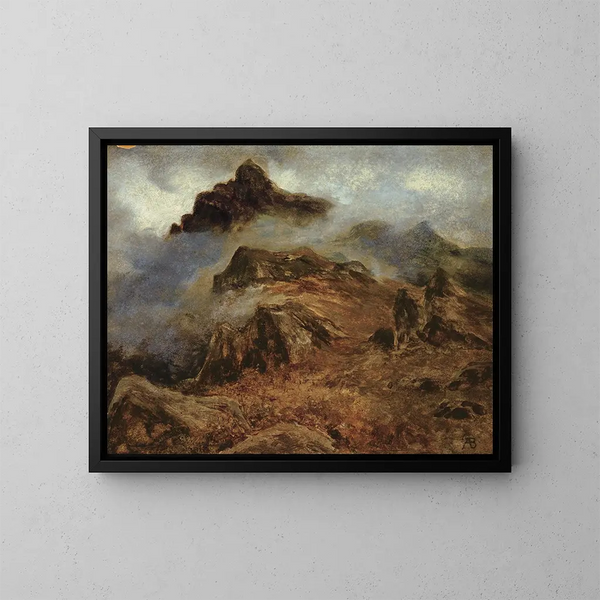 Studie af bjergformationer - Albert Bierstadt — indrammet kunstværk på væggen