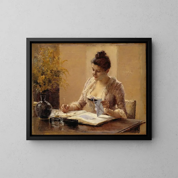 Dame, der skriver et brev - Albert Edelfelt — indrammet kunstværk på væggen