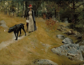 Albert Edelfelt - On The Shore Bank Annie Edelfelt With A Dog.webp