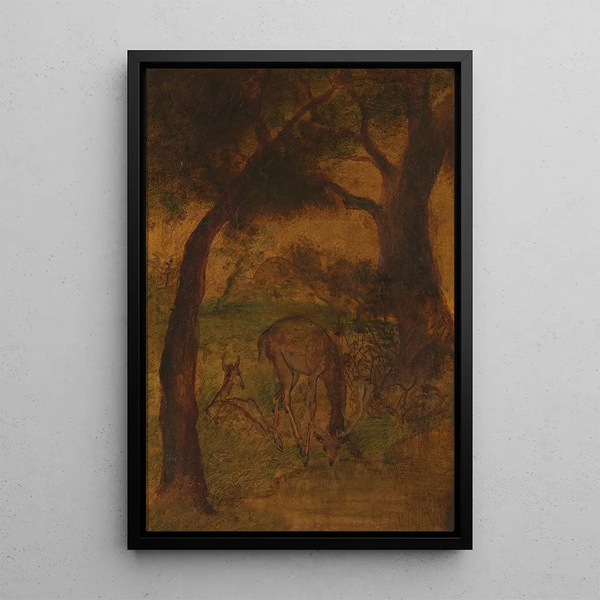Reproduktion af maleriet En hjort, der drikker - Albert Pinkham Ryder