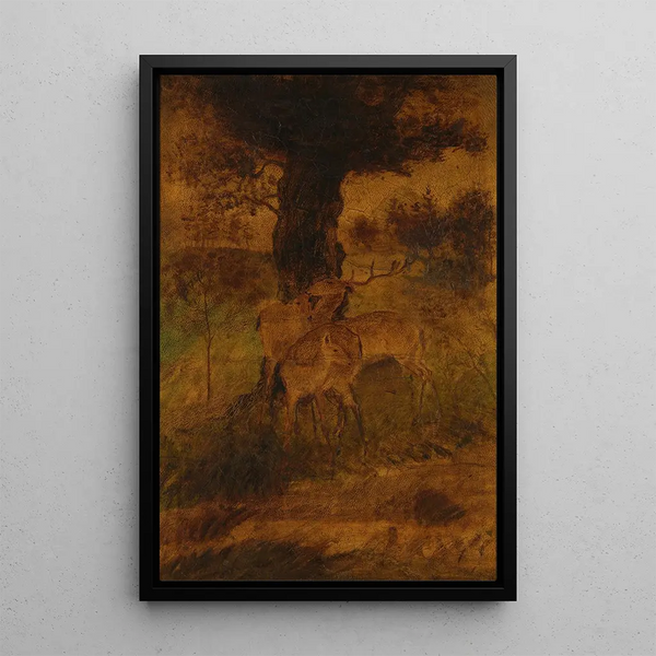 En hjort og to hjorte - Albert Pinkham Ryder — indrammet kunstværk på væggen