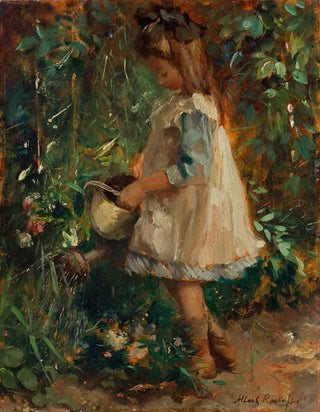 Albert Roelofs - The artists daughter Albertine in the garden watering the flowers.webp