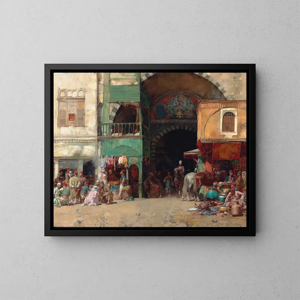 Marché à l'entrée d'un bazar à Constantinople - Alberto Pasini — indrammet kunstværk på væggen