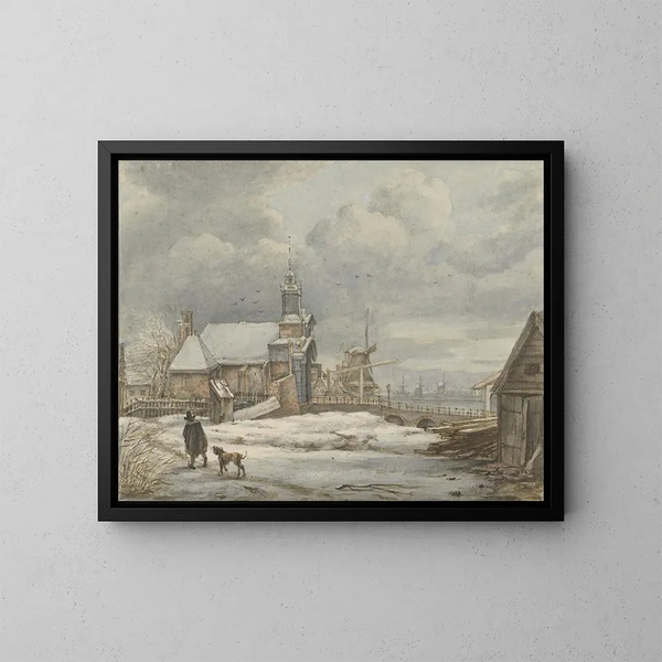 Vue de la porte de Haarlemmer à Amsterdam - Albertus Brondgeest — indrammet kunstværk på væggen