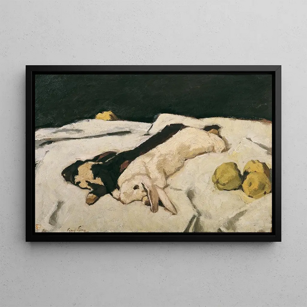 Lièvres morts - Albin Egger-Lienz — indrammet kunstværk på væggen