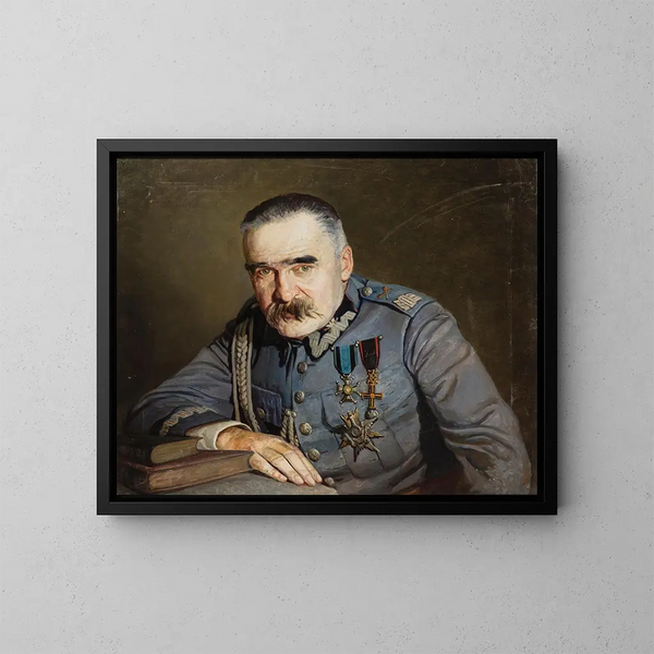 Portrait af Józef Piłsudski - Aleksander Krawczyk — indrammet kunstværk på væggen