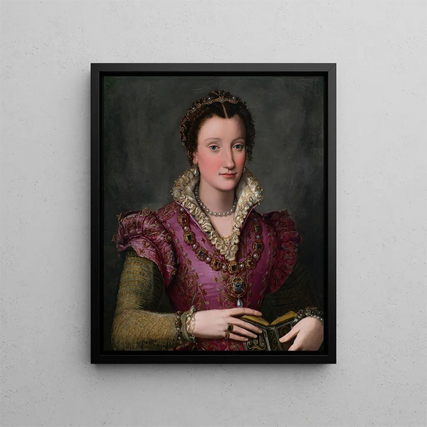 Portrait af en dame (kasuskonflikt) - Alessandro Allori — indrammet kunstværk på væggen