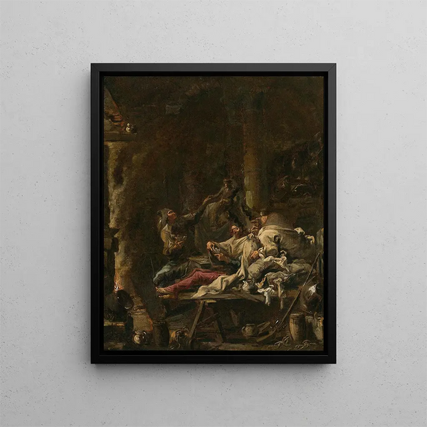 Joueurs de cartes au coin du feu - Alessandro Magnasco — indrammet kunstværk på væggen