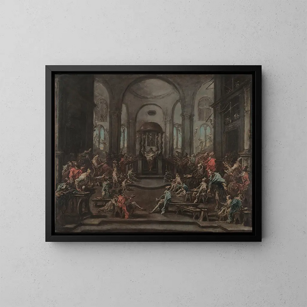 Indvendigt synagogemaleri - Alessandro Magnasco — indrammet kunstværk på væggen