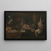 Naturstilleben med blomster, skinke, vildt, skaldyr og frugt - Alexander Adriaenssen — indrammet kunstværk på væggen
