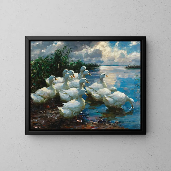 Canards au bord d'un lac - Alexander Koester — indrammet kunstværk på væggen