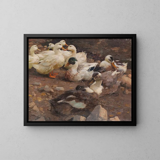 Alexander Koester - Neun Enten am Teichufer.webp