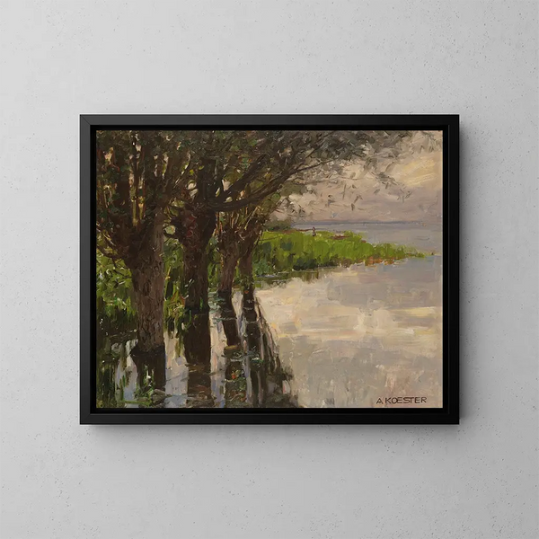 Reichenau, Weiden am See, solskin - Alexander Koester — indrammet kunstværk på væggen