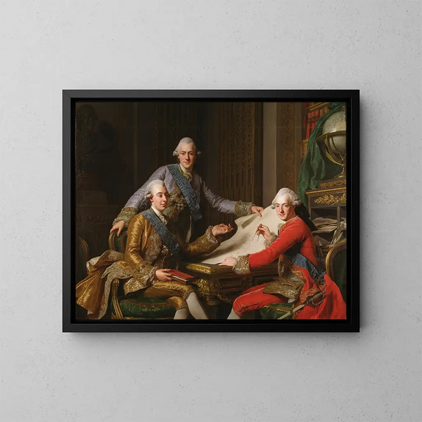 Kong Gustav III af Sverige og hans brødre - Alexander Roslin — indrammet kunstværk på væggen