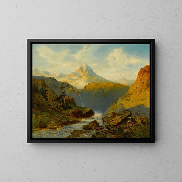 En flod i Alperne - Alexandre Calame — indrammet kunstværk på væggen