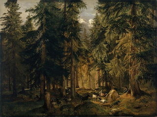 Alexandre Calame - Forest in the High Mountains with Flock of Goats.webp