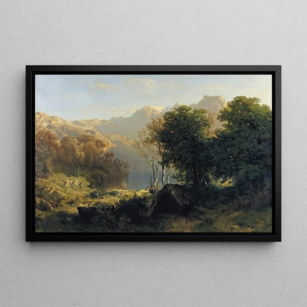 Lucerne-søen - Alexandre Calame — indrammet kunstværk på væggen