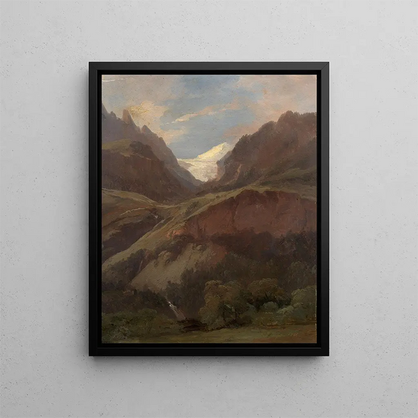 Vue sur le Wetterhorn og Reichenbach fra Meiringen - Alexandre Calame — indrammet kunstværk på væggen