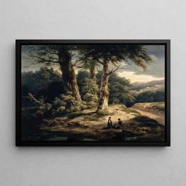 Landskab med træer - Alexandre Calame — indrammet kunstværk på væggen