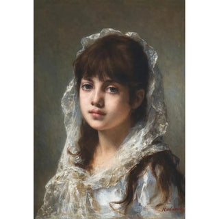 Alexei Harlamoff - Portrait Of A Young Girl Wearing A White Veil.webp