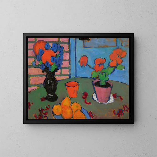 naturtro med blomster og appelsiner - Alexej von Jawlensky — indrammet kunstværk på væggen