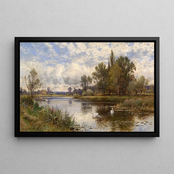 Alfred Augustus Glendening - River Scene with Swans.webp