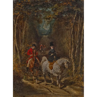 Alfred De Dreux - Amazone ouvrant la chasse devant les habits rouge.webp