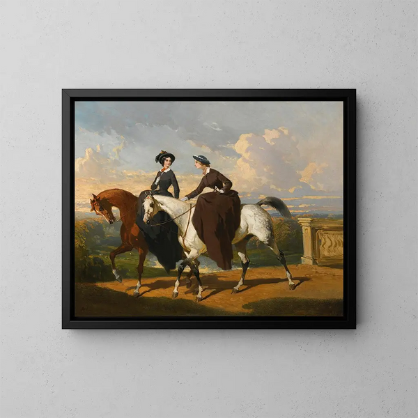 Deux Amazones à cheval - Alfred de Dreux — indrammet kunstværk på væggen