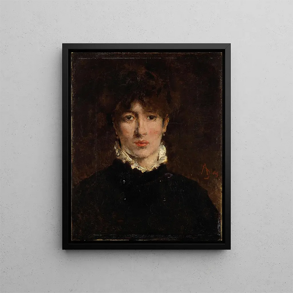 Et portræt af en kvinde, som man mener er Sarah Bernhardt - Alfred Stevens — indrammet kunstværk på væggen