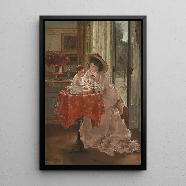 La mère heureuse - Alfred Stevens — indrammet kunstværk på væggen