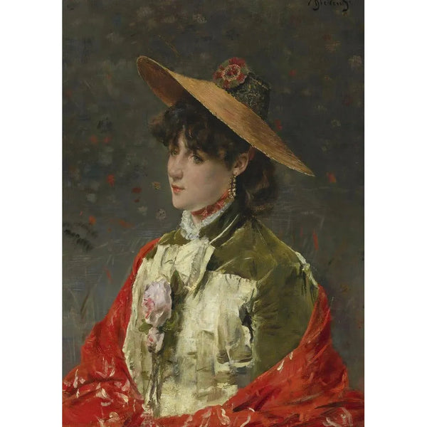 Kvinde med stråhat - Alfred Stevens — indrammet kunstværk på væggen