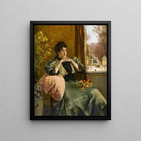 Kvindemaleri tænksom ved et vindue - Alfred Stevens — indrammet kunstværk på væggen