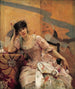 Unge kvinde med en japansk skærm - Alfred Stevens — visning af kunstværket