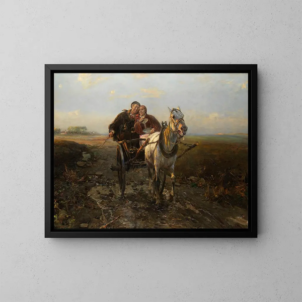 "Promenade en voiture joyeuse" - Alfred von Wierusz-Kowalski — indrammet kunstværk på væggen