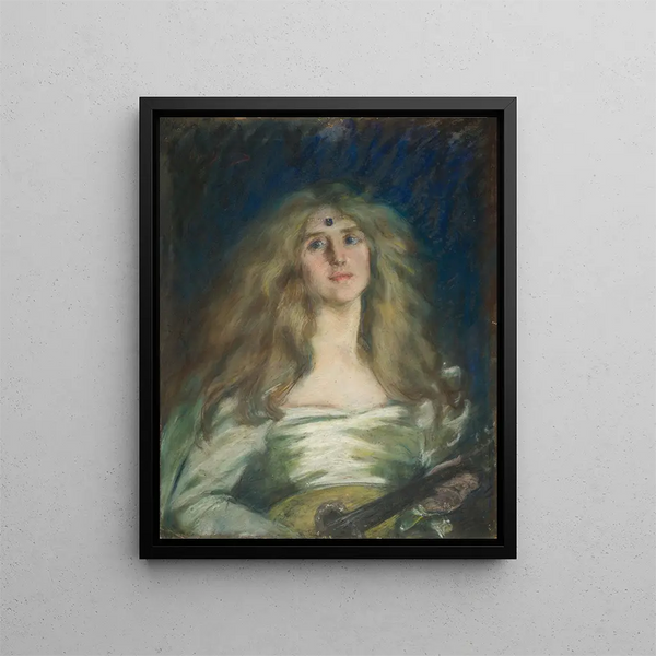 Natalie med mandolin - Alice Pike Barney — indrammet kunstværk på væggen