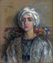 Den hvide turban – Alice Pike Barney — pastelportræt på lærred, visning af værket