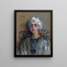 Den hvide turban – Alice Pike Barney — portræt af en kvinde med hvid turban, indrammet kunsttryk på væggen
