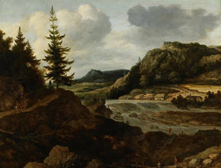 Allaert van Everdingen - A Mountainous River Landscape with Travellers.webp