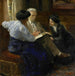 Alphons Marie Antoine Joseph Grandmont 1837-1909, den anden ægtemand til kunstneren, lærer for to italienske piger - Bramine Hubrecht — vist i et interiør