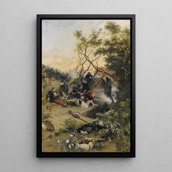 Reproduktion af maleriet Tørre ilden - Alphonse Marie de Neuville