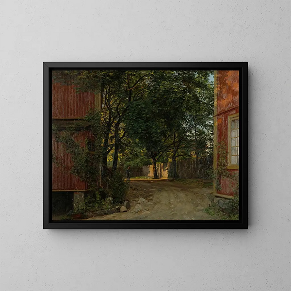 Le journal du soir arrive à Majorstuveien 8 - Amaldus Nielsen Source: Tableau Le journal du soir arrive à Majorstuveien 8 - Amaldus Nielsen | Reproduction — indrammet kunstværk på væggen