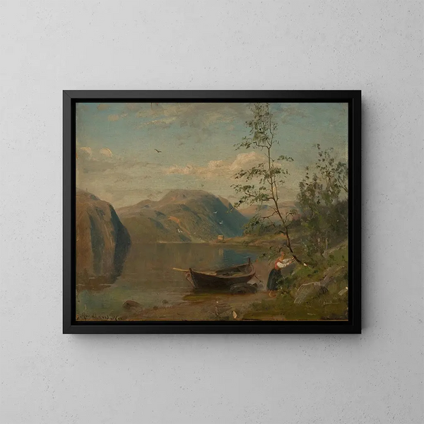 Plage à Hardanger - Amaldus Nielsen — indrammet kunstværk på væggen