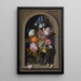 blomsterstilleben i en glasbeholder i en marmor niche - Ambrosius Bosschaert den Ældre — indrammet kunstværk på væggen