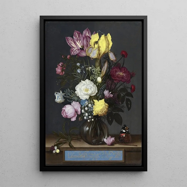 Reproduktion af maleriet Bouquet de fleurs dans un vase en verre - Ambrosius Bosschaert l'Ancien