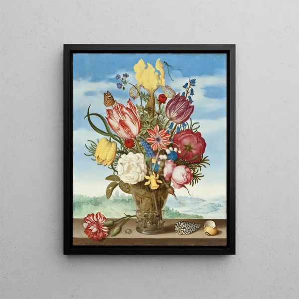 Bouquet de fleurs sur un rebord - Ambrosius Bosschaert l'Ancien — indrammet kunstværk på væggen