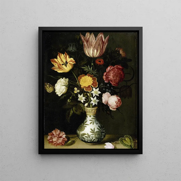 Naturstilleben med blomster i en vase Wanli - Ambrosius Bosschaert den Ældre — indrammet kunstværk på væggen