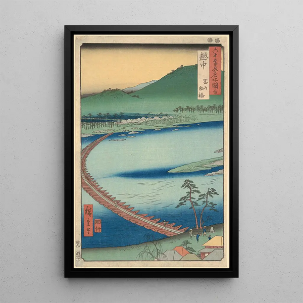 Pont Flotant Funabashi ved Etchu Præfektur - Andō Hiroshige — indrammet kunstværk på væggen