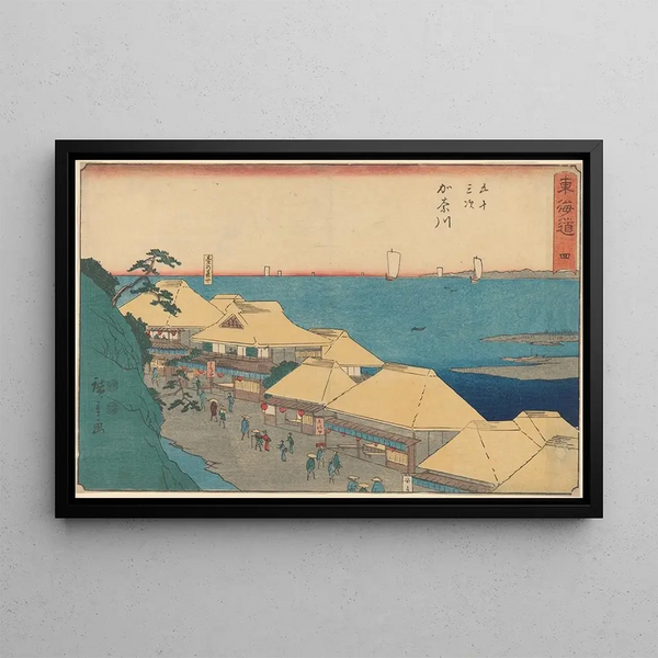 Maison Yedo ved floden i Kanagawa - Andō Hiroshige — indrammet kunstværk på væggen