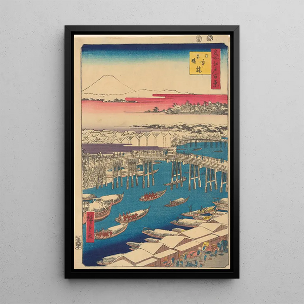 Nihonbashi Tidsklart efter sneen Nihonbashi Yukibare - Andō Hiroshige — indrammet kunstværk på væggen