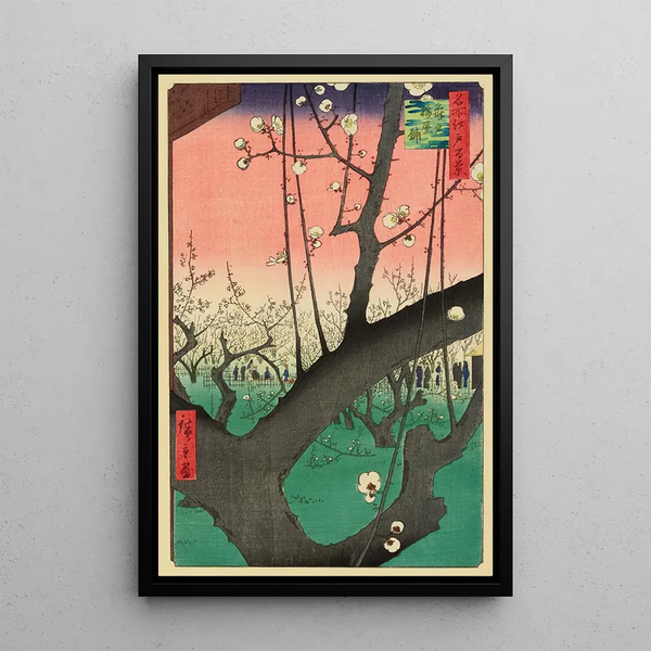 Prunetræer i Kameido - Andō Hiroshige — indrammet kunstværk på væggen
